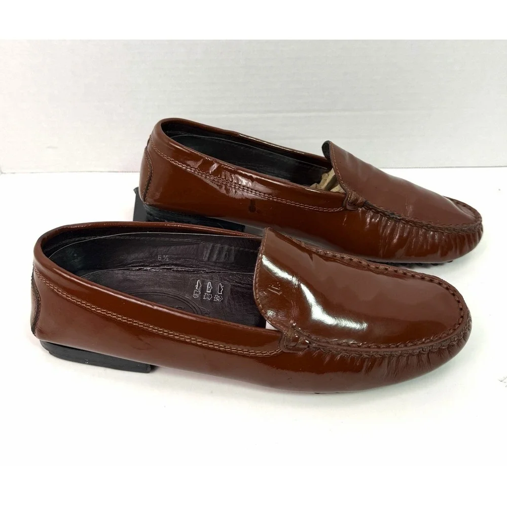 TOD'S Patent Leather Driving Loafers Brown Slip On Women's Size 6.5 Luxury Italy